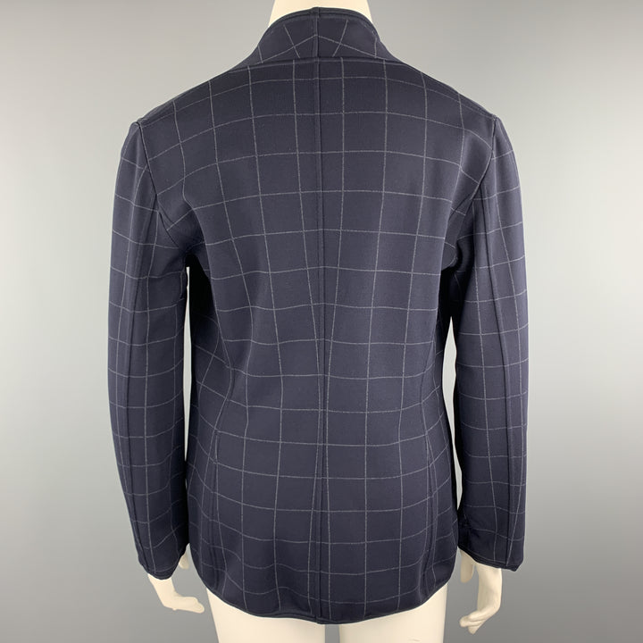 GIORGIO ARMANI Size 12 Navy Windowpane Double Breasted Cardigan Jacket