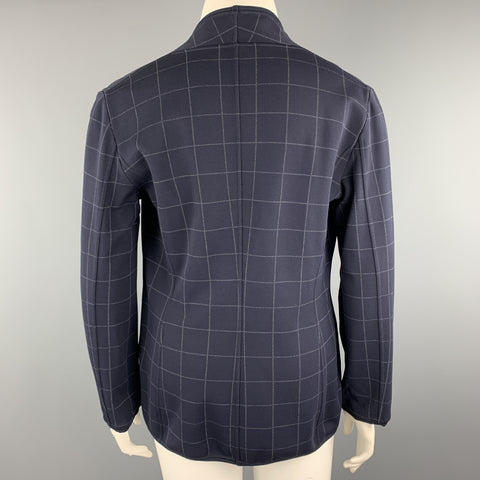 GIORGIO ARMANI Size 12 Navy Windowpane Double Breasted Cardigan Jacket