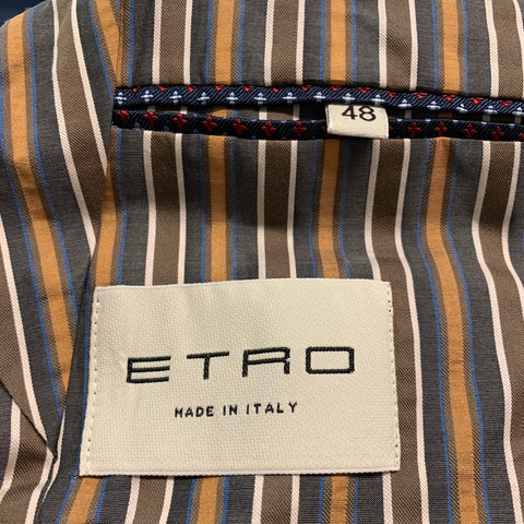 ETRO Chest Size 38 Navy Blue Paisley Wool Notch Lapel 32 31 Suit