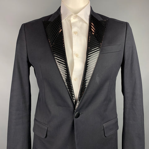 DSQUARED2 Size 42 Black Applique Cotton Peak Lapel Sport Coat