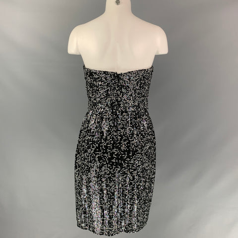 BADGLEY MISCHKA Vestido cruzado con lentejuelas de seda en blanco y negro talla 4