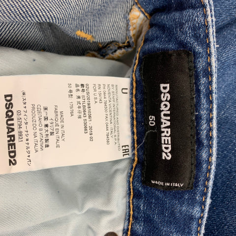 DSQUARED2 Size 34 Blue Distressed Cotton Skinny Jeans