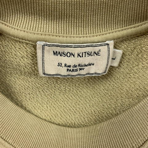 MAISON KITSUNE Size L Khaki Embroidery Cotton Crew-Neck Sweatshirt
