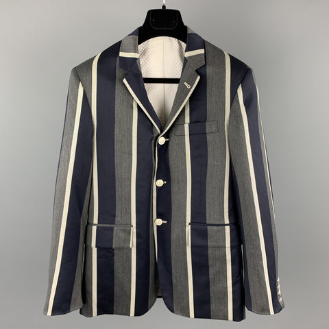 THOM BROWNE Size 38 Grey & Navy Stripe Wool Nautical Notch Lapel Anchor Buttons Sport Coat