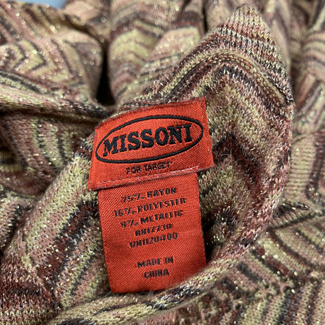 MISSONI Gold & Beige Zig-Zag Rayon Blend Knit Scarf