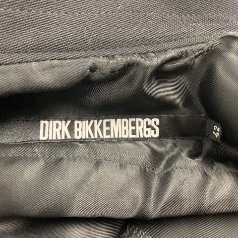 DIRK BIKKEMBERGS Size 6 Black Wool Blend Leather Ruffle Trim Coat