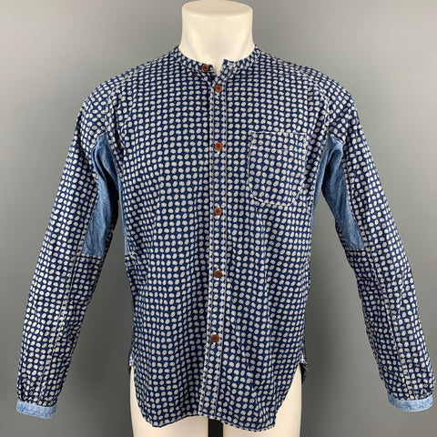 JUNYA WATANABE Size M Indigo Print Cotton Nehru Collar Long Sleeve Shirt