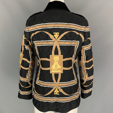 BURBERRY Size M Black & Gold Quilted Print Polyester Jacket