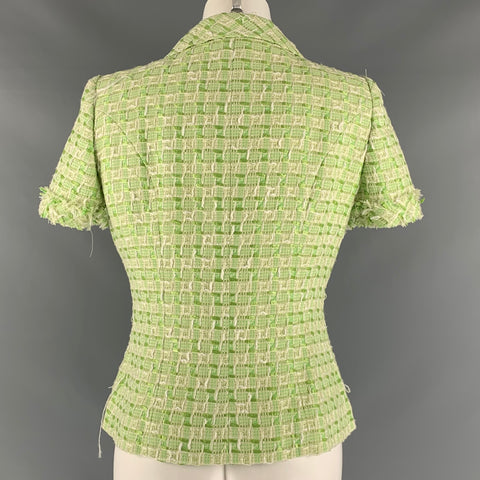 OSCAR DE LA RENTA Size 8 Green White Polyamide Blend Woven Dress Top