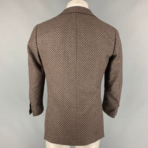 BRILLA Size 34 Brown & Beige Herringbone Wool Single Breasted Sport Coat