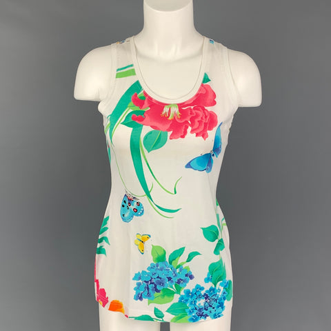 LEONARD Taille M Blanc Multi-Color Floral Tank Casual Top