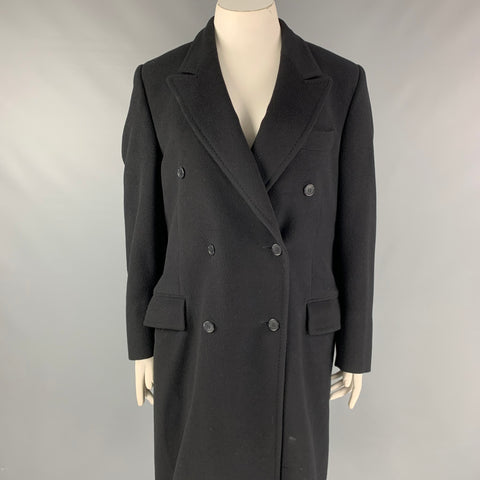 Vintage HERMES Size 10 Black Cashmere Double Breasted Coat