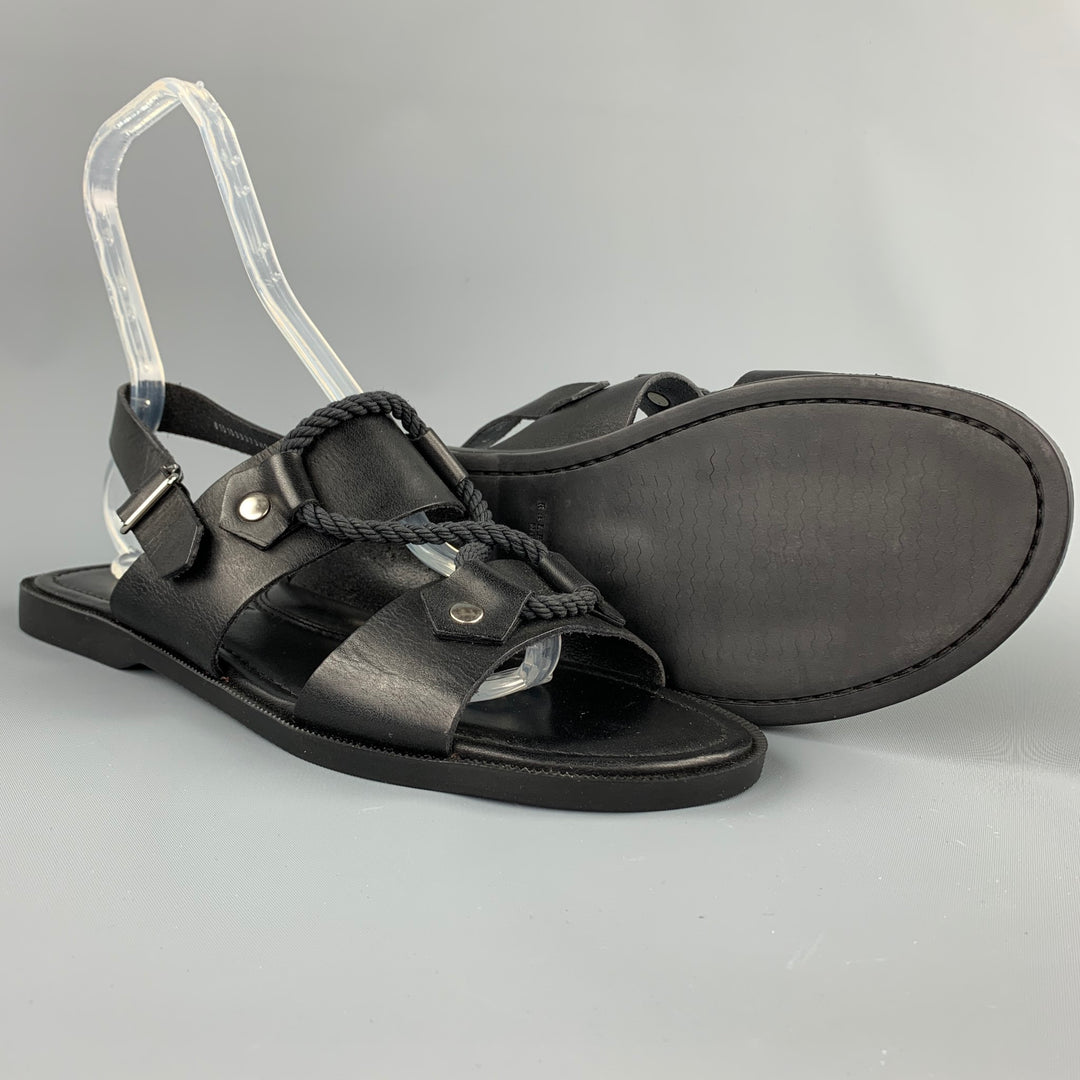 RALPH LAUREN Size 9 Black Leather & Rope Gladiator Sandals
