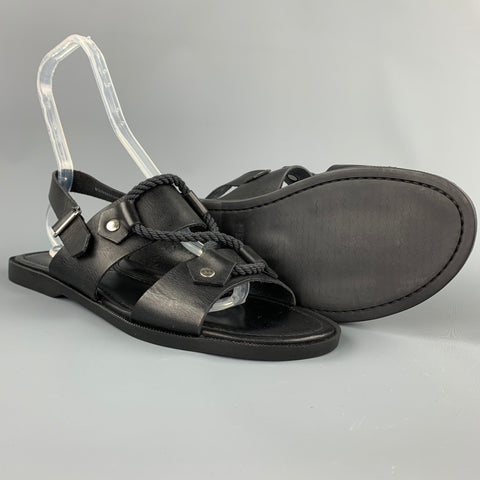 RALPH LAUREN Size 9 Black Leather & Rope Gladiator Sandals