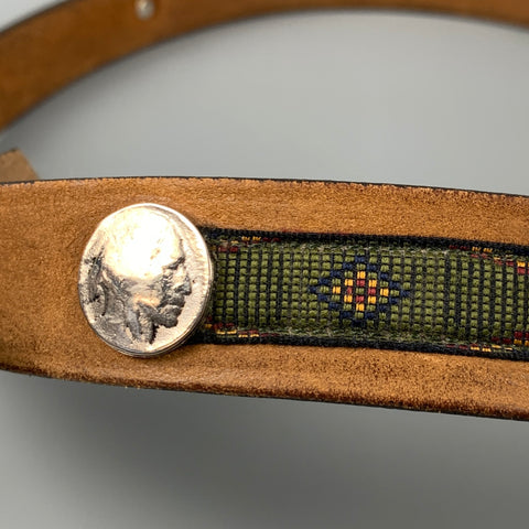 TRAFALGAR Talla 36 Cinturón de cinta de cuero verde marrón