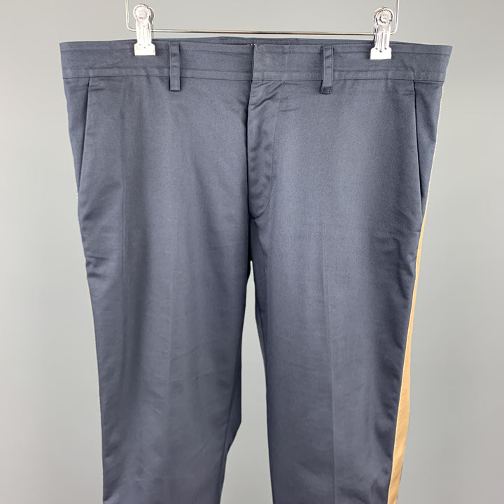 VALENTINO Taille 32 Pantalon décontracté en coton / polyamide bleu marine avec braguette zippée