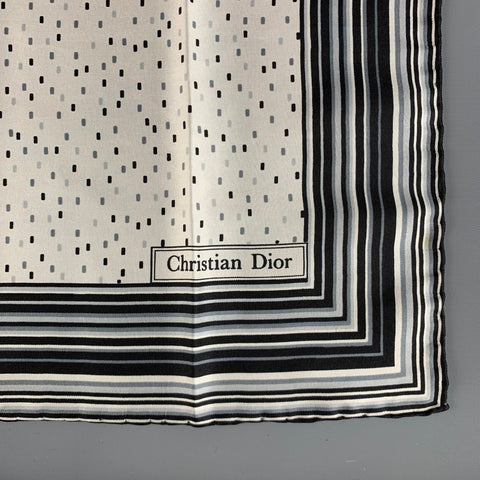 CHRISTIAN DIOR Cream Black Dots Silk Pocket Square