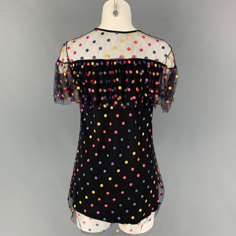 MARCO de VICENZO Size 4 Black Multi-Color Viscose Polka Dot Casual Top