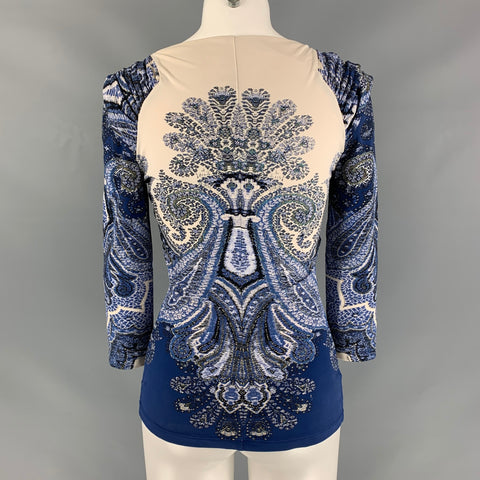 ROBERTO CAVALLI Blue & White Paisley Blouse