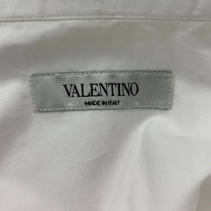 VALENTINO Size M White Solid Cotton Button Up Long Sleeve Shirt