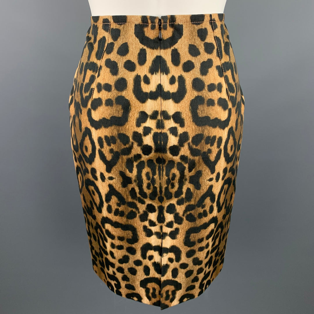 GIAMBATTISTA VALLI Talla 4 Falda lápiz de algodón con estampado de leopardo color canela y negro