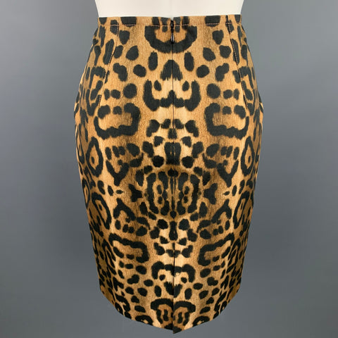 GIAMBATTISTA VALLI Size 4 Tan & Black Leopard Print Cotton Pencil Skirt
