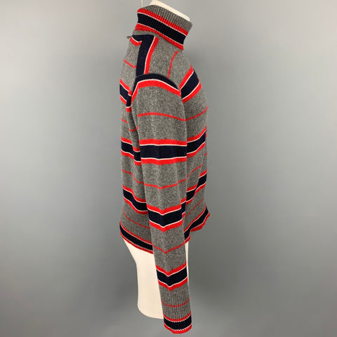 BLACK FLEECE Size L Grey & Navy Stripe Cashmere Turtleneck Sweater