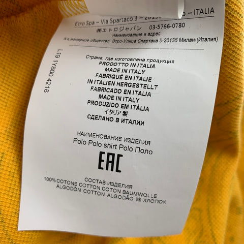 ETRO Size S Yellow Blue Paisley Cotton Buttoned Polo
