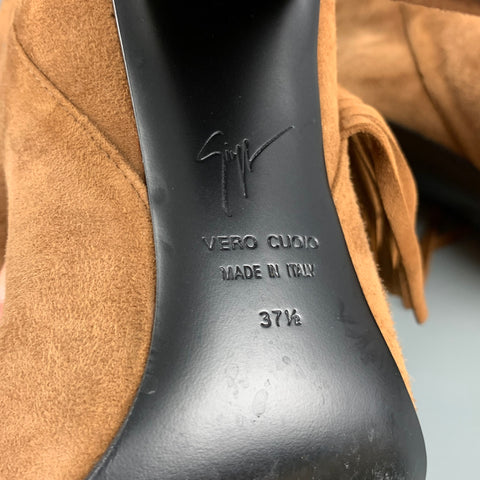GIUSEPPE ZANOTTI Talla 7.5 Botas de tacón grueso con flecos de ante marrón