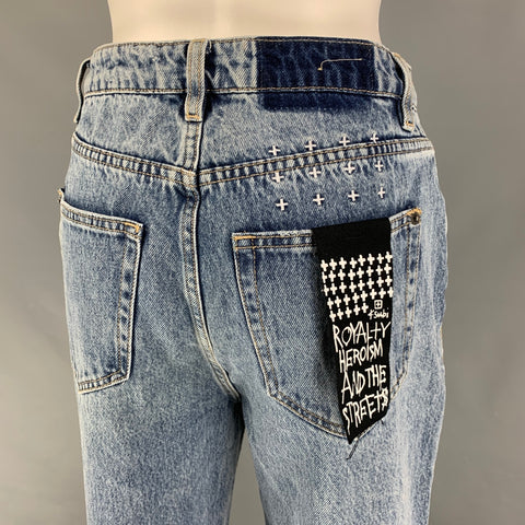 KSUBI Taille 26 Coton Bleu Distressed Wide Leg Playback Vibez Thrashed Jeans
