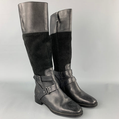 JOAN &amp; DAVID Talla 6.5 Botas de montar de ante de dos tonos negras
