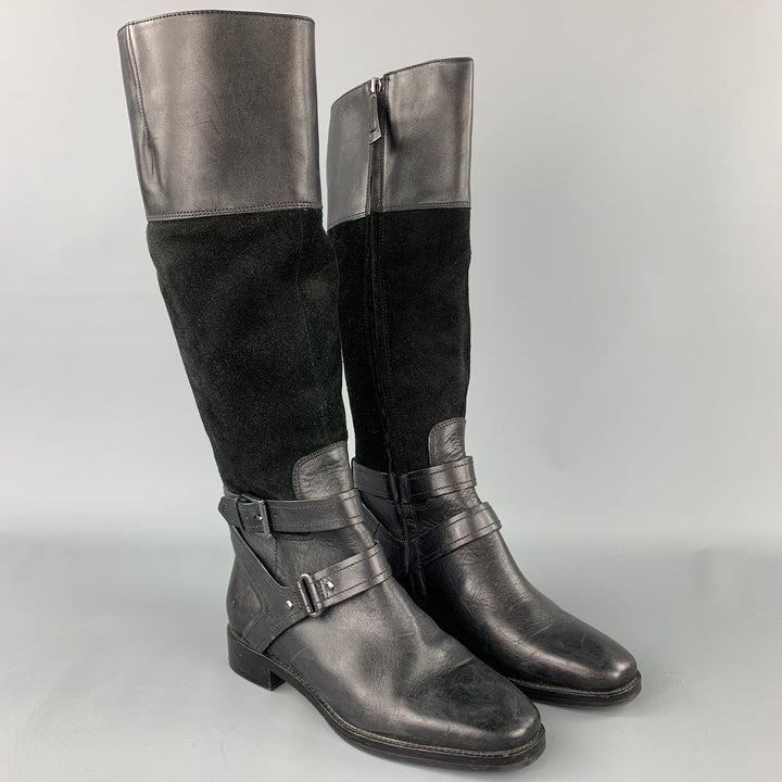 JOAN & DAVID Size 6.5 Black Two Toned Suede Riding Boots