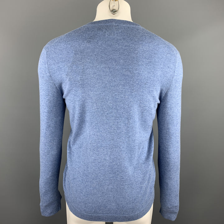 RALPH LAUREN Taille S Pull à col rond en cachemire bleu chiné