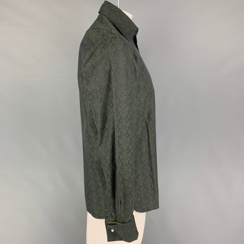 TED BAKER Camisa de manga larga con puño francés de algodón con estampado verde carbón talla L