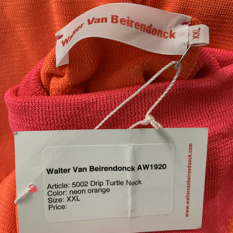 WALTER VAN BEIRENDONCK Size XXL Orange Pink Knitted Turtleneck Pullover