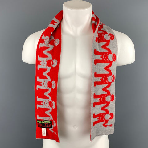 AESTHETICTERRORISTS by WALTER VAN BEIRENDONCK Red & Grey Merino Wool Knitt Scarf