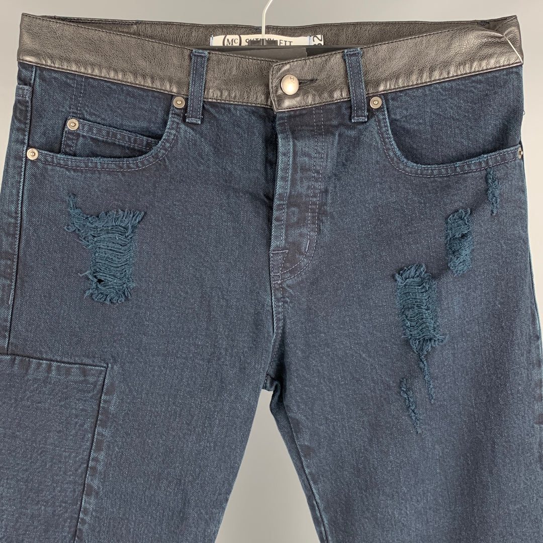 MCQ by ALEXANDER MCQUEEN Size 32 Navy Distressed Cotton Jeans