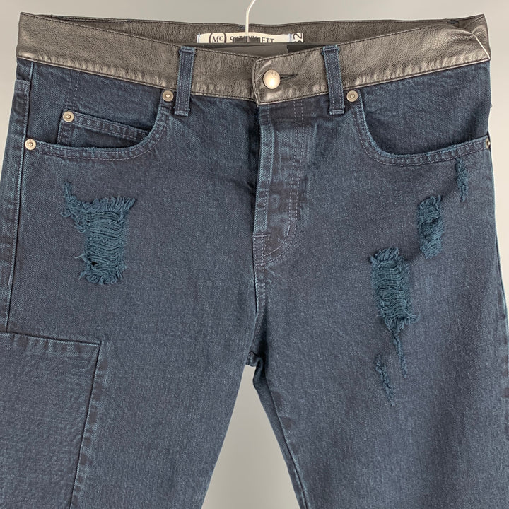 MCQ by ALEXANDER MCQUEEN Size 32 Navy Distressed Cotton Jeans
