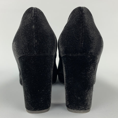 DRIES VAN NOTEN Size 8.5 Black Velvet Chunky Heel Pumps