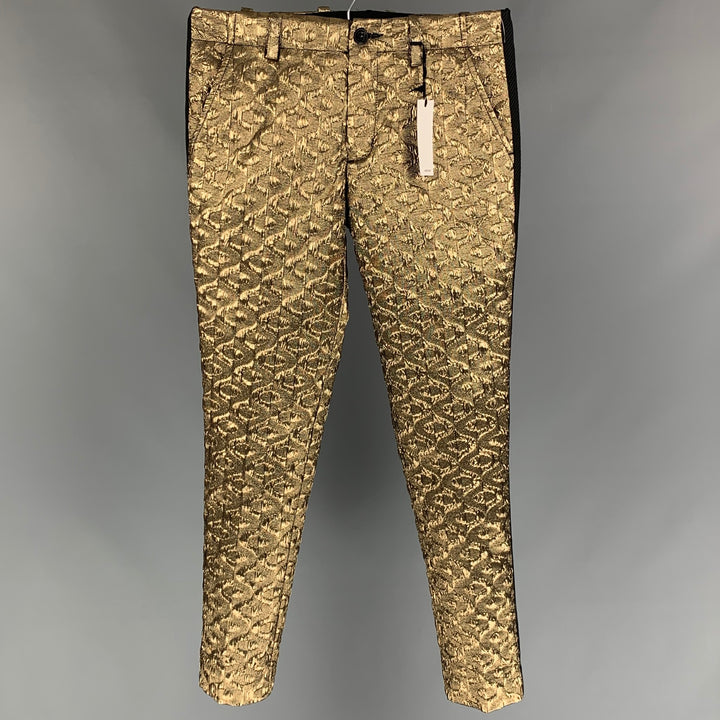 MR TURK Size 30 Gold Jacquard Polyester Blend Tuxedo Dress Pants