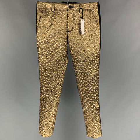MR TURK Pantalón de vestir de esmoquin en mezcla de poliéster jacquard dorado talla 30