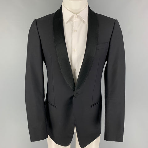 LANVIN Taille 38 Manteau de sport à col châle en laine noire Mohair