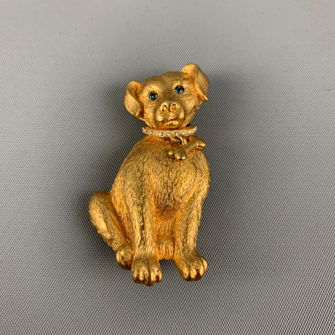 Broche chien VINTAGE en strass doré