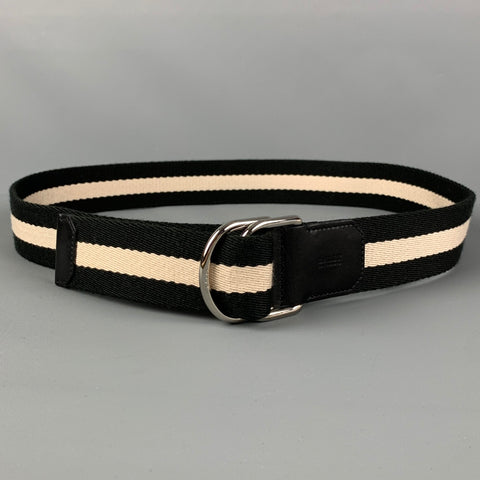 BALLY Size 36 Black White Fabric Double Ring Belt
