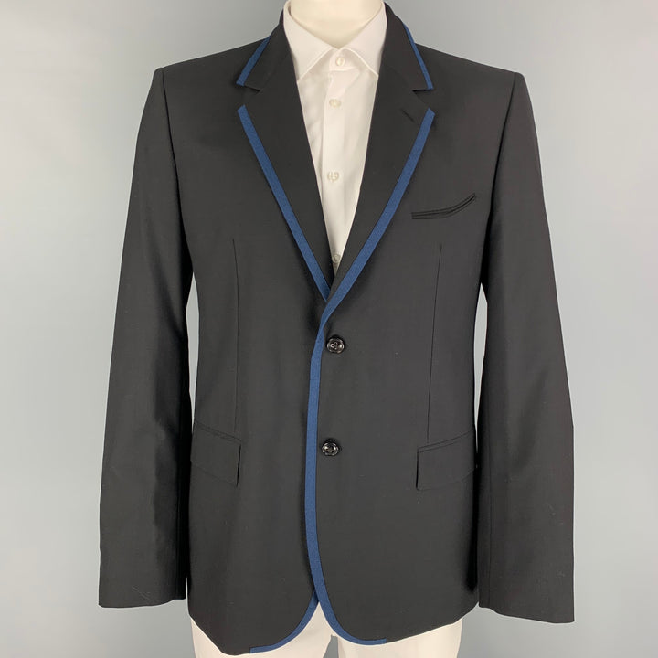 MARC JACOBS Size 44 Black Blue Wool Notch Lapel Sport Coat