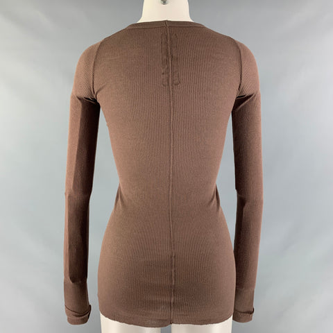 DARK SHADOW Size 6 Brown Viscose & Silk Ribbed T-Shirt