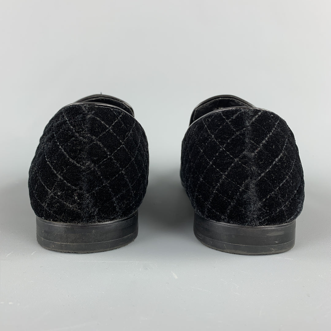 VINTAGE Size 9 Black Quilted Velvet Slip On Loafers