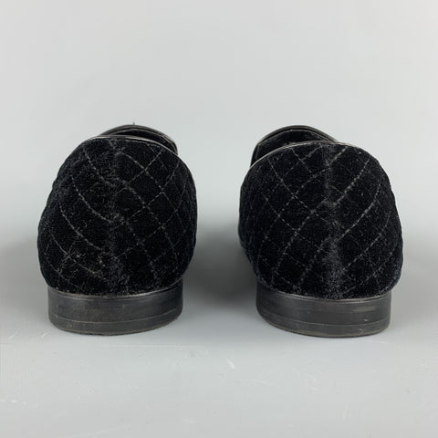 VINTAGE Size 9 Black Quilted Velvet Slip On Loafers