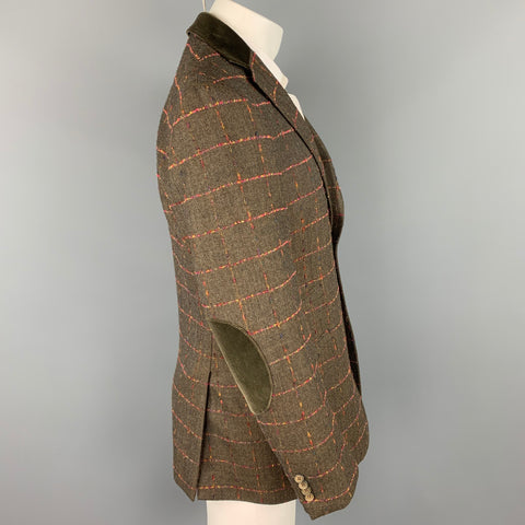 TED BAKER Size 38 Brown & Fuchsia Window Pane Wool Sport Coat