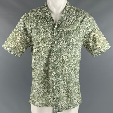 TODD ​​SNYDER Taille M Vert Blanc Floral Coton Une Poche Chemise à Manches Courtes